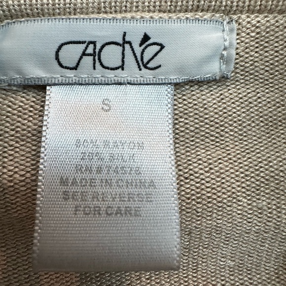 Vintage Cache Knit Silk Blend Tan Cardigan Gold Sequin Floral Embroidery Size S - Picture 8 of 13